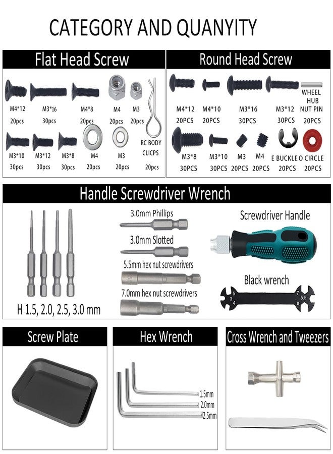 RC Lelut RC Car Repair Work Stand Repair Tool Set 360 Degree Rotation and 523 PCS RC Screws Kit & RC Screwdrivers and Screws Pallet Kit for 1/8 1/10 1/12 1/16 1/18 RC Car Crawler Truck Buggy (Black) - Image 2